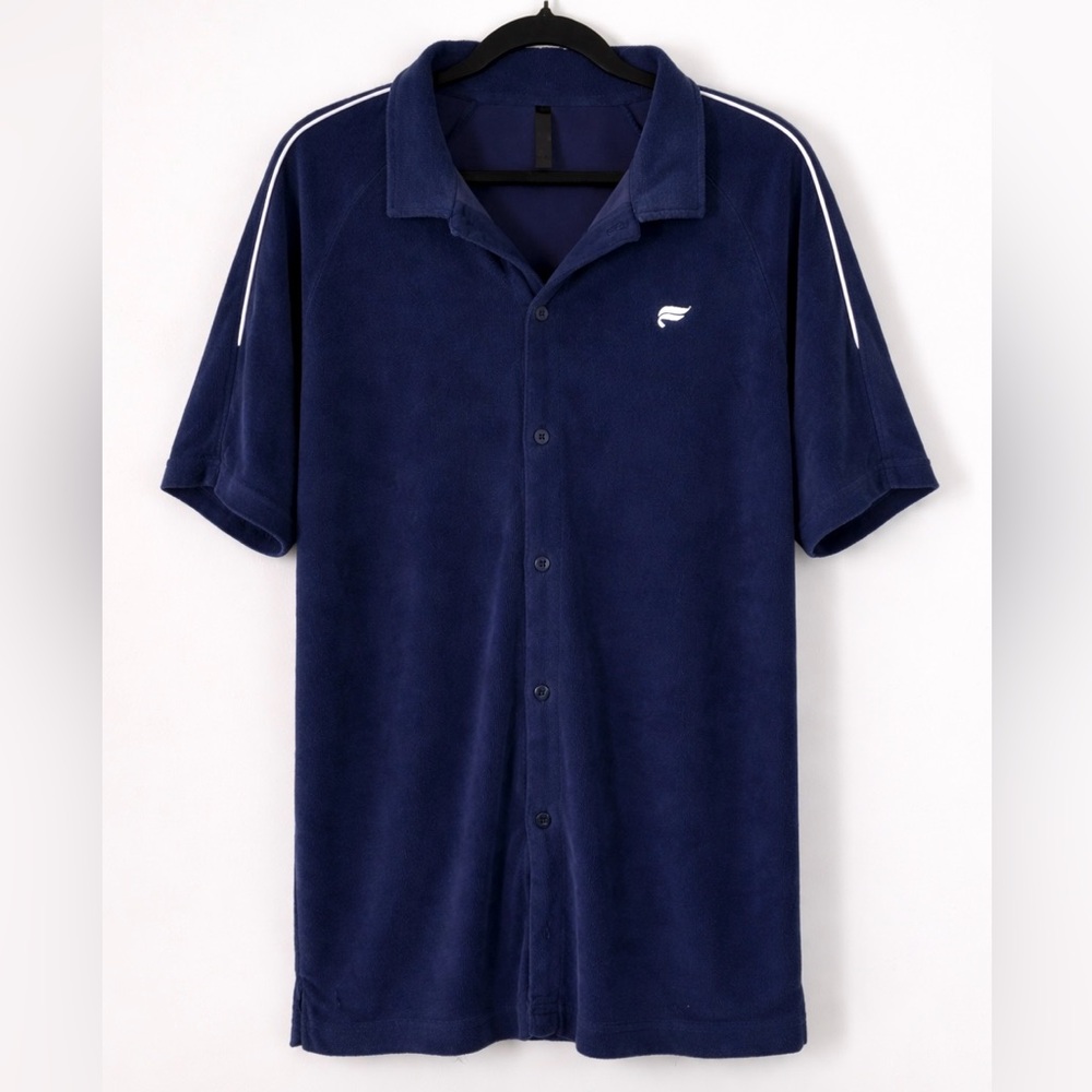Fabletics Shirt Mens XL Navy The Island Terry Button Up Lightweight